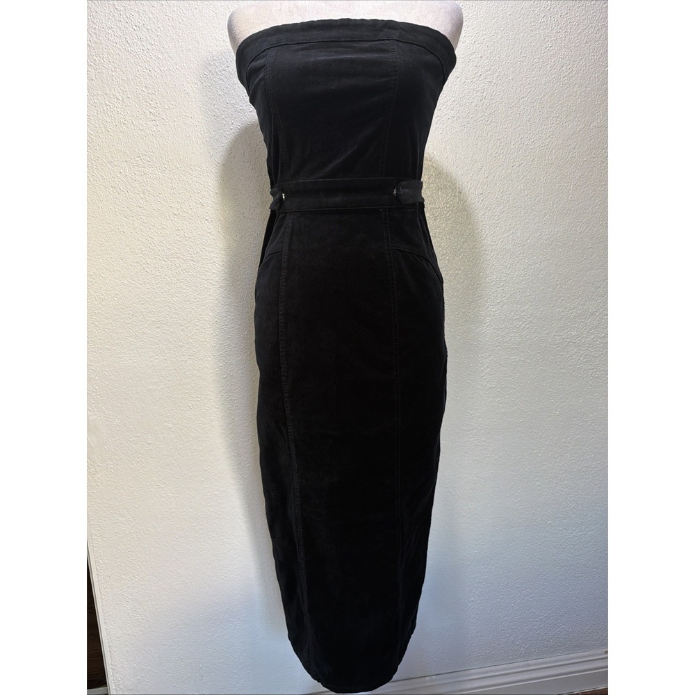 Good American Strapless Bodycon Midi Velvet Dress Women's Black Size XS